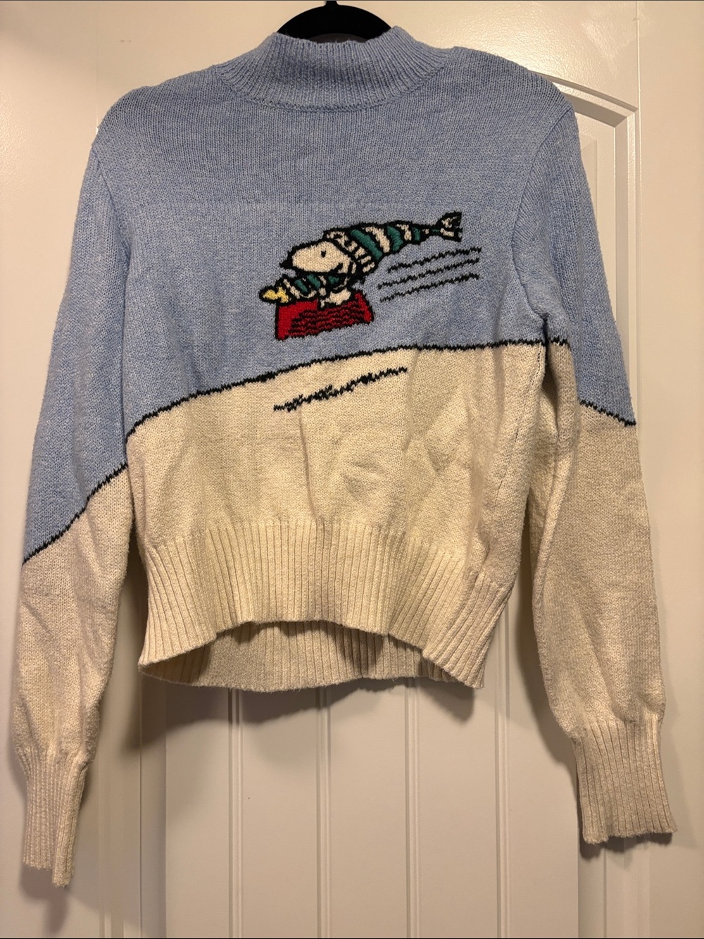 American Eagle Outfitters Light Blue & Cream Snoopy Graphic Turtleneck Sweater